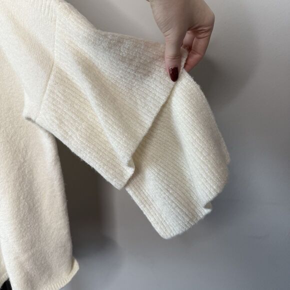 Madewell Tier Sleeve Ivory Wool Pullover Sweater in Cozy Yarn Size Medium - Picture 3 of 7
